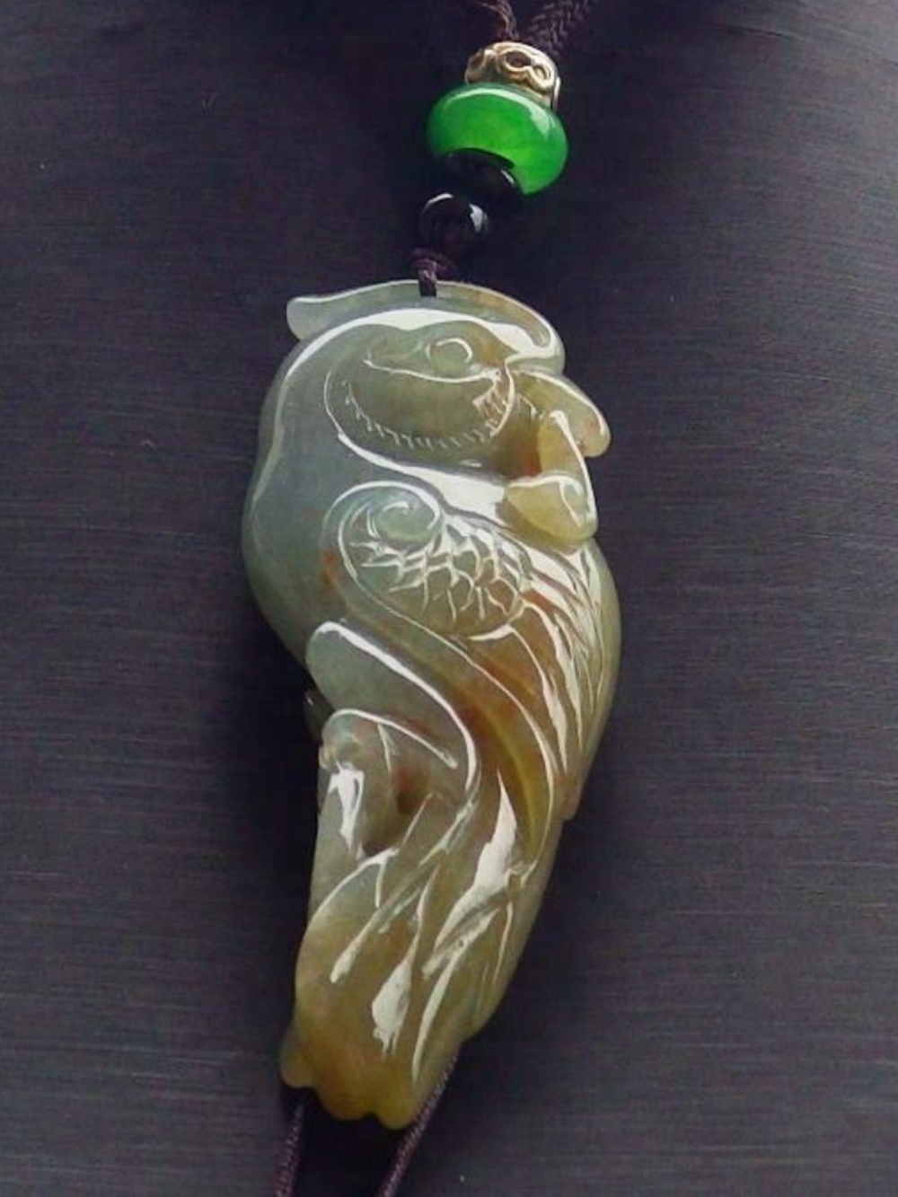 Certified Natural Burma A Jade jadeite Phoenix Bird Parrot Lucky Amulet Pendant